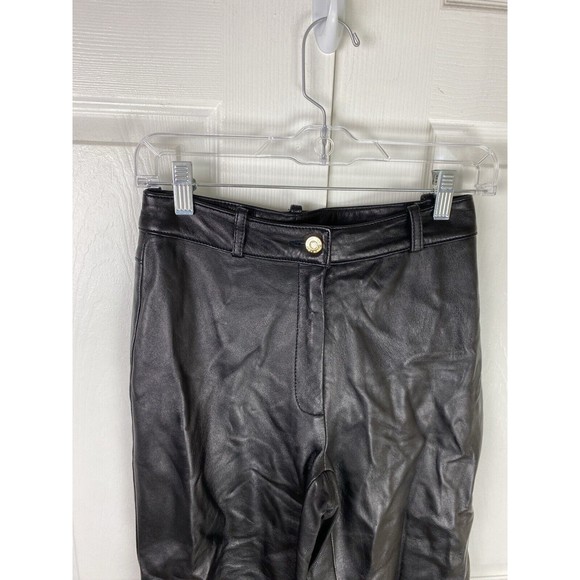 St. John By Marie Gray 2 100% Lamb Leather Pants Straight Leg Black Moto Biker - Picture 7 of 7